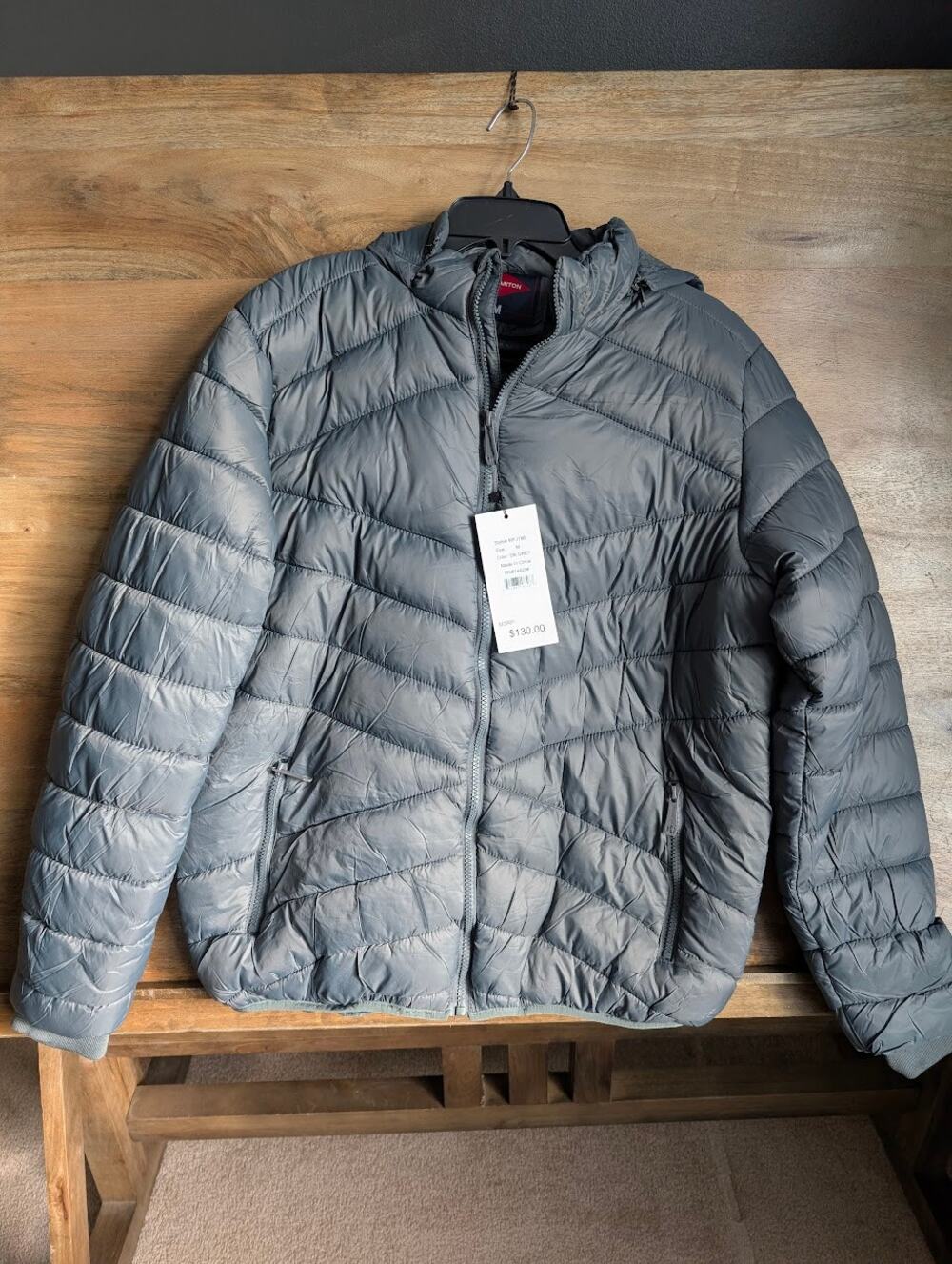 Leehanton Puffer Jacket Men M Dark Gray Fleece Lined Detachable Hooded Full Zip
